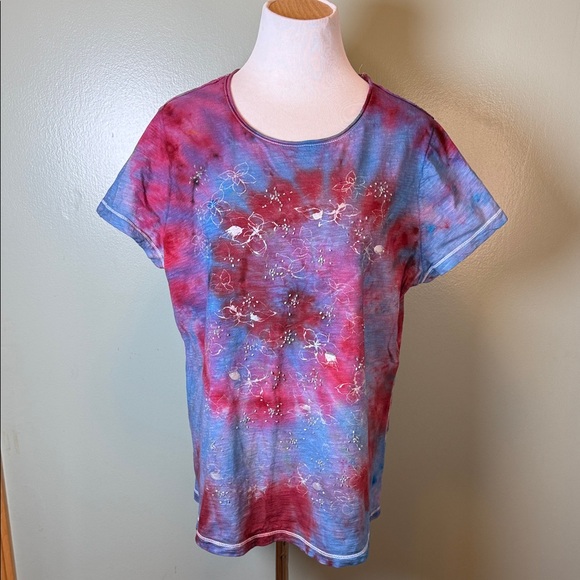 jrsdesignsltd Tops - Tie-Dye Women's Top - Red and Blue